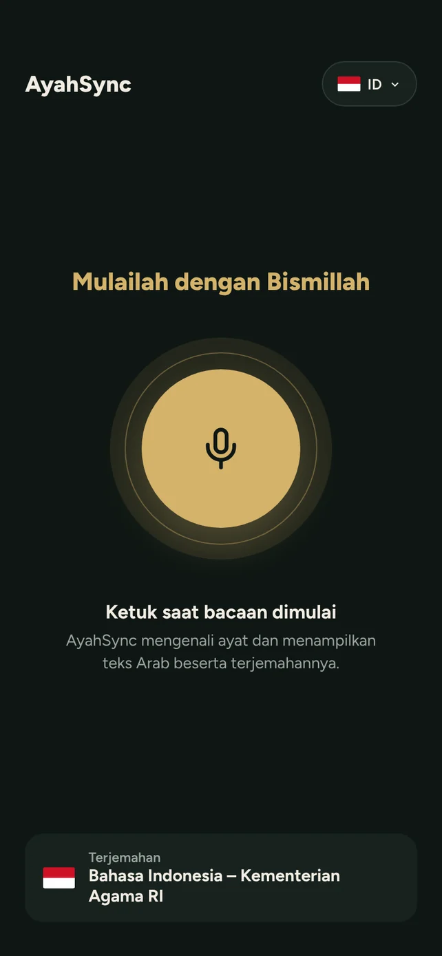 Layar utama AyahSync dengan tombol mikrofon